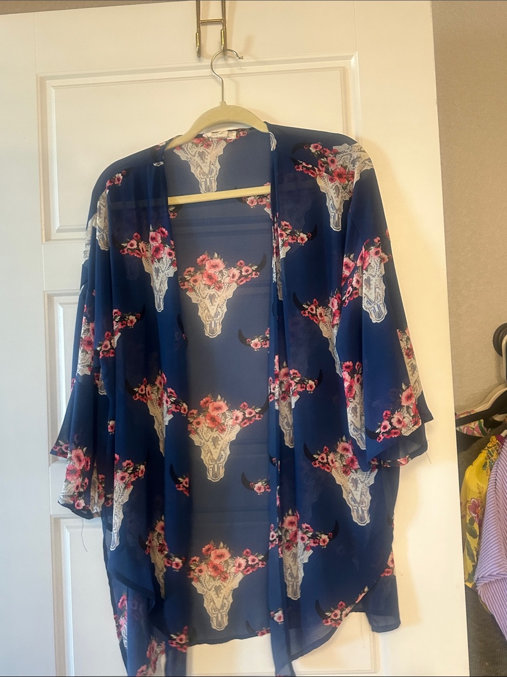 Navy Floral Bull Skull cardigan